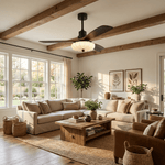 Lotus Bloom Ceiling Fan Light with Fabric Shade and Walnut Blades