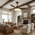 Lotus Bloom Ceiling Fan Light with Fabric Shade and Walnut Blades