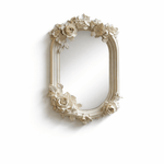 Hand-Carved Floral Vanity Mirror with Ivory Plaster Finish