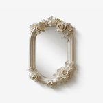 Hand-Carved Floral Vanity Mirror with Ivory Plaster Finish