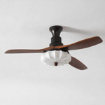 Lotus Bloom Ceiling Fan Light with Fabric Shade and Walnut Blades