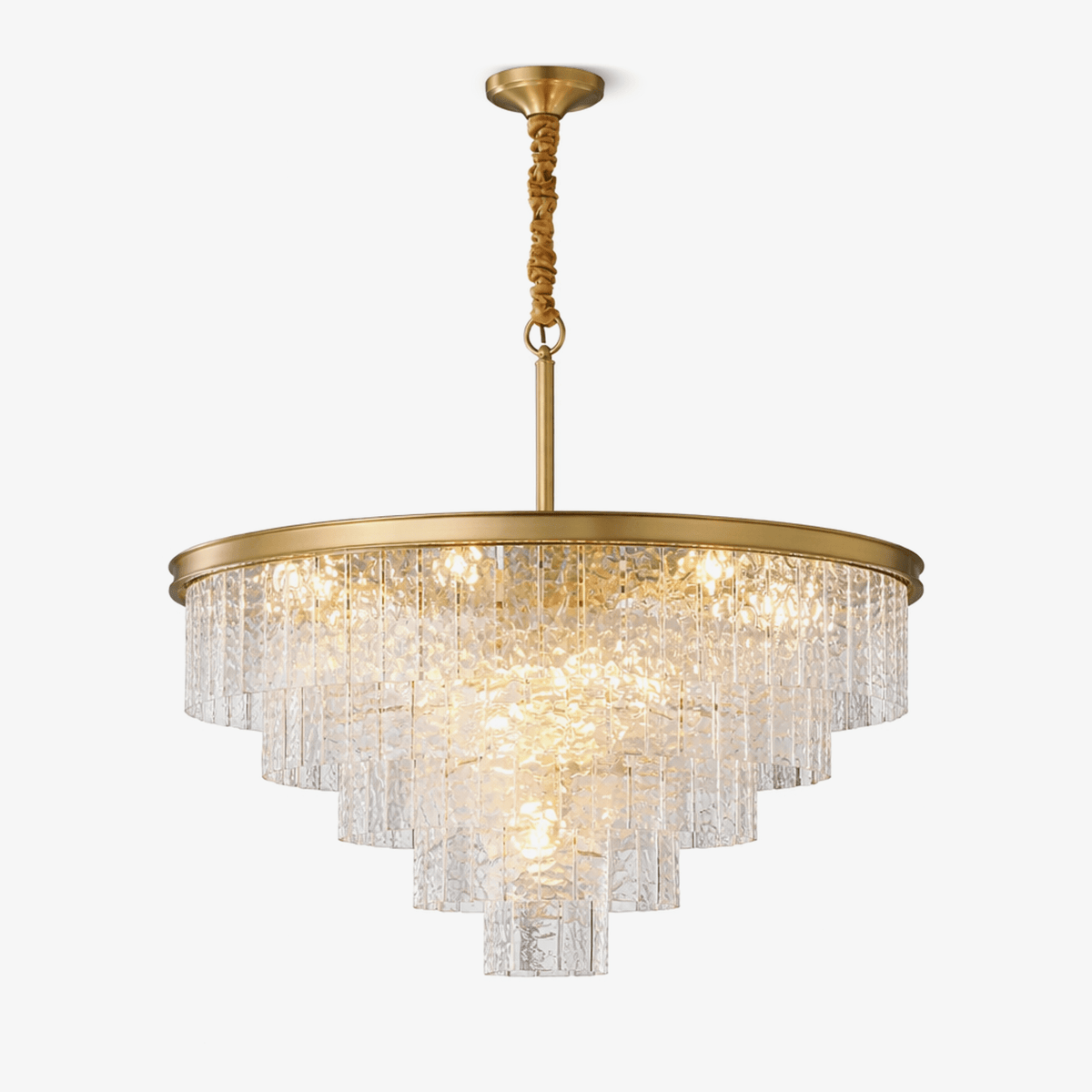 Gaia Round Crystal Chandelier in Brushed Brass for Dining Room and Living Room