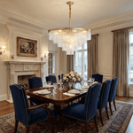 Gaia Round Crystal Chandelier in Brushed Brass for Dining Room and Living Room