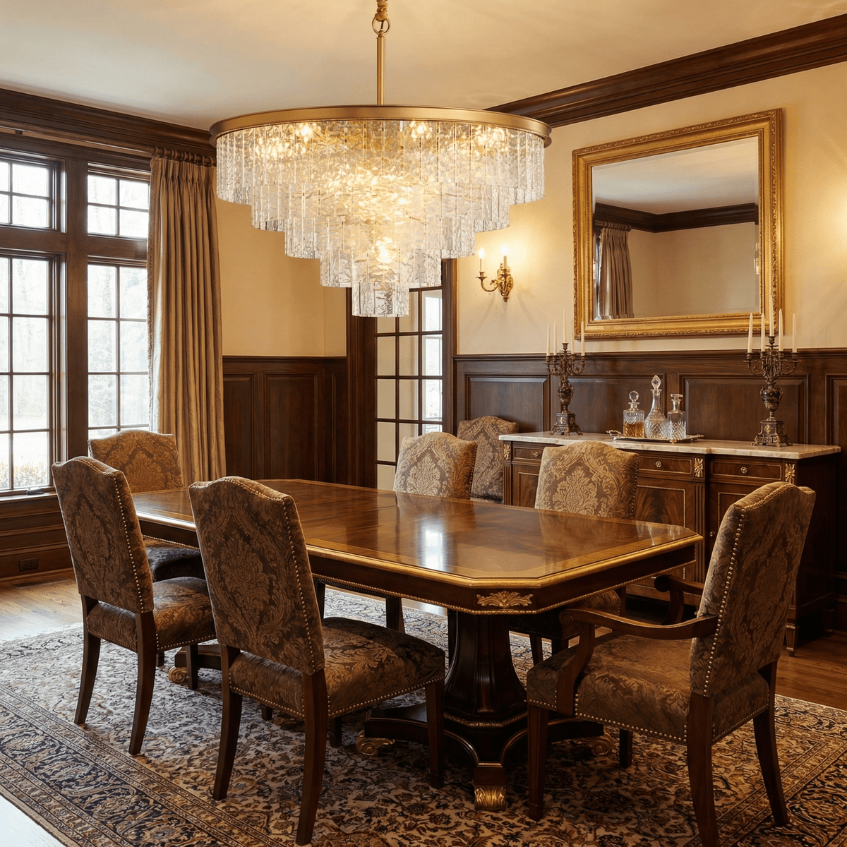 Gaia Round Crystal Chandelier in Brushed Brass for Dining Room and Living Room