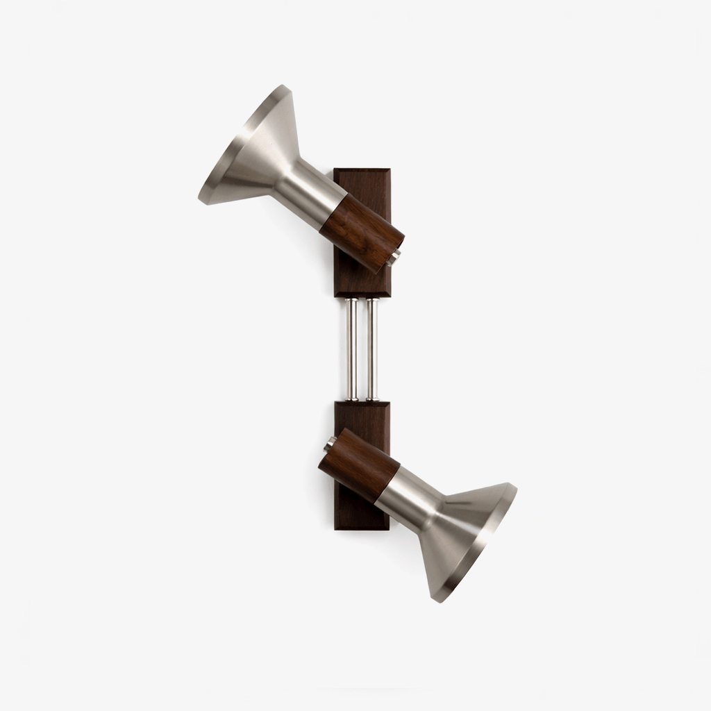 Ardell Dual Spotlight Wall Sconce in Walnut and Nickel