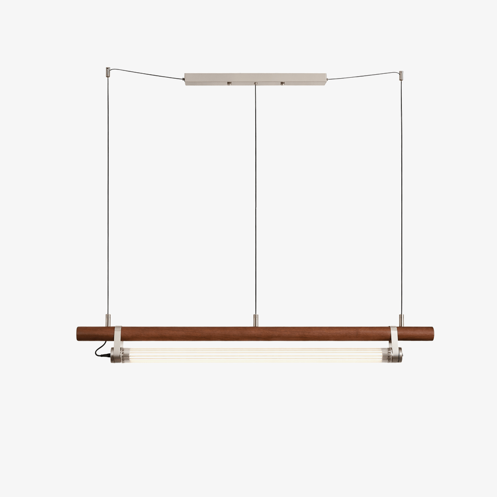 Strata Beam Linear LED Pendant Light in Walnut Wood and Nickel