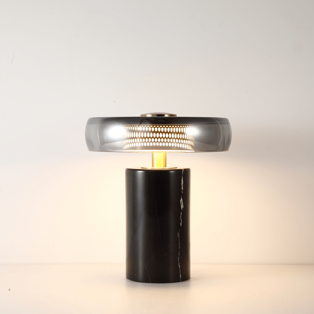Noctra Halo Table Lamp – Smoked Glass & Marble LED Desk Lamp