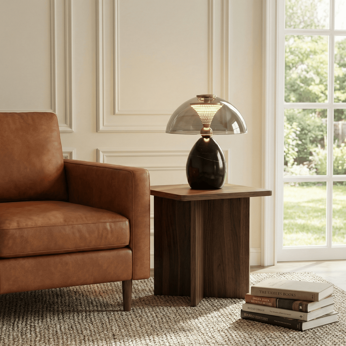 Noctra Halo Table Lamp – Smoked Glass & Marble LED Desk Lamp