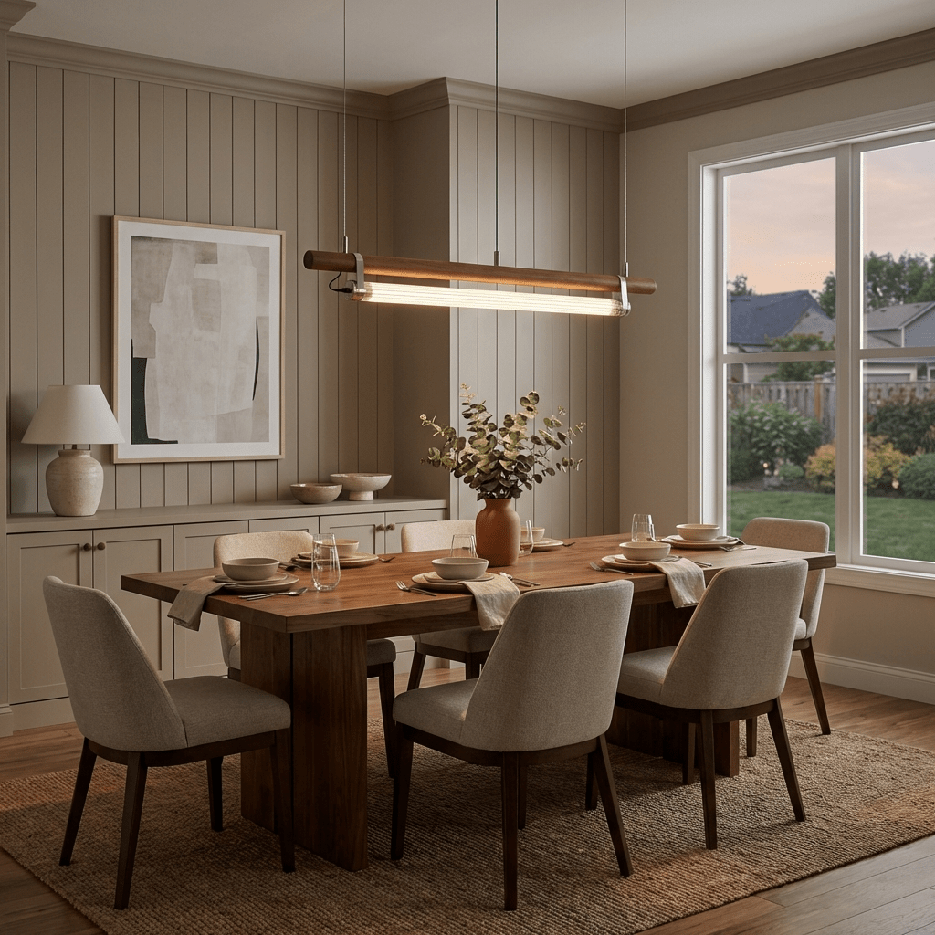 Strata Beam Linear LED Pendant Light in Walnut Wood and Nickel