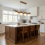 Sinuara Ribbon Globe Linear Chandelier – Modern Wood & Glass Pendant Light