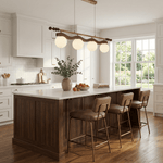 Sinuara Ribbon Globe Linear Chandelier – Modern Wood & Glass Pendant Light
