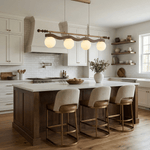 Sinuara Ribbon Globe Linear Chandelier – Modern Wood & Glass Pendant Light