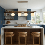 Sinuara Ribbon Globe Linear Chandelier – Modern Wood & Glass Pendant Light
