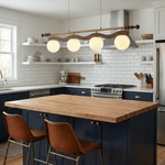 Sinuara Ribbon Globe Linear Chandelier – Modern Wood & Glass Pendant Light