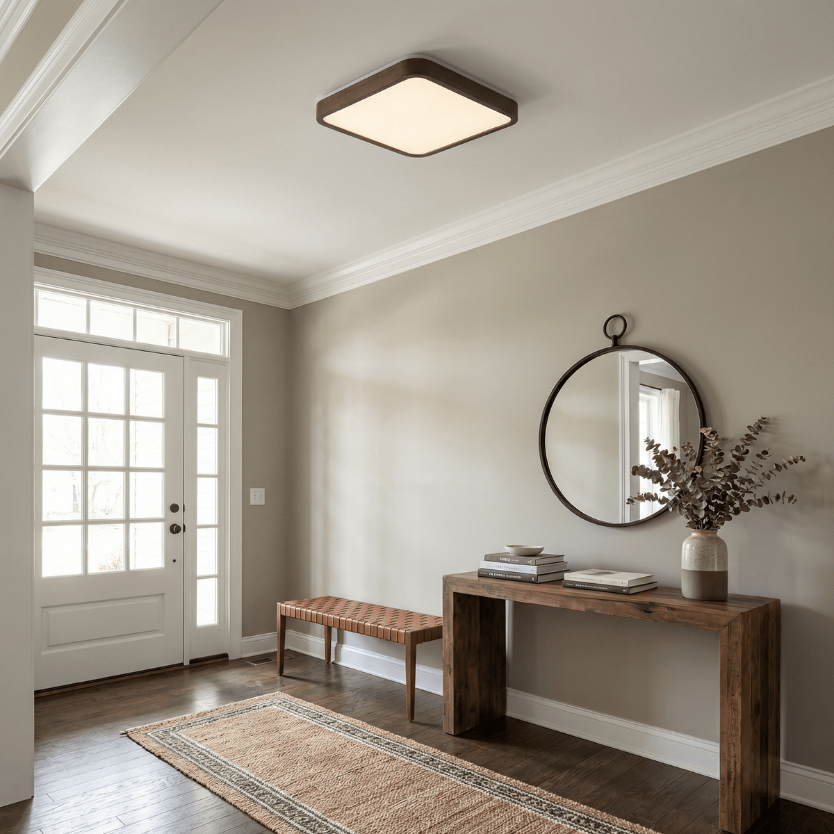 Alder Frame Wood LED Ceiling Light – Modern Flush Mount for Bedroom and Living Room