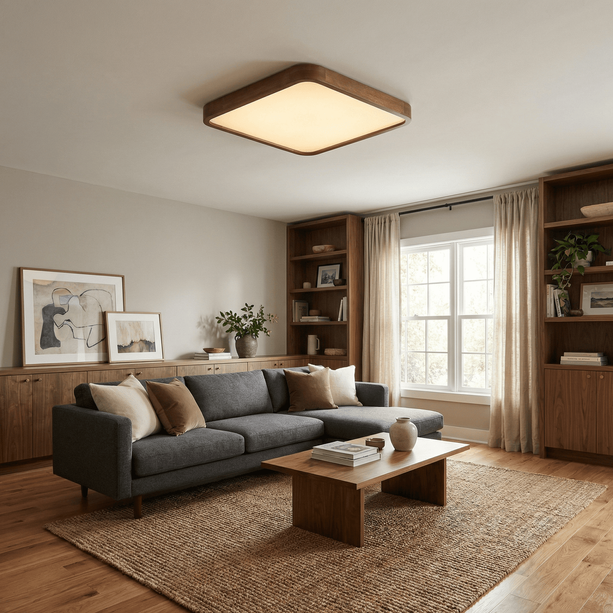 Kairo Soft Edge LED Flush Mount Ceiling Light in Walnut Wood Finish