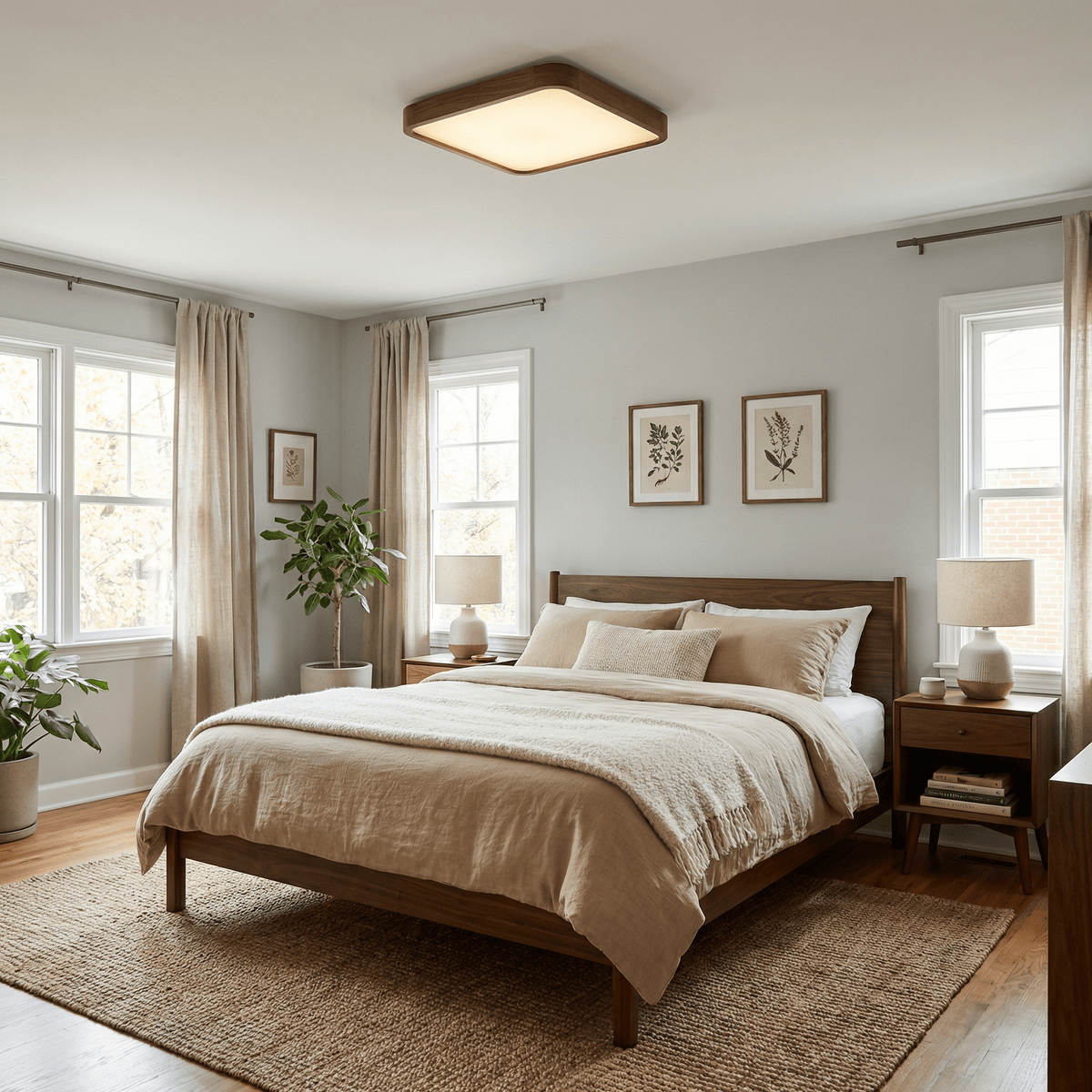 Kairo Soft Edge LED Flush Mount Ceiling Light in Walnut Wood Finish