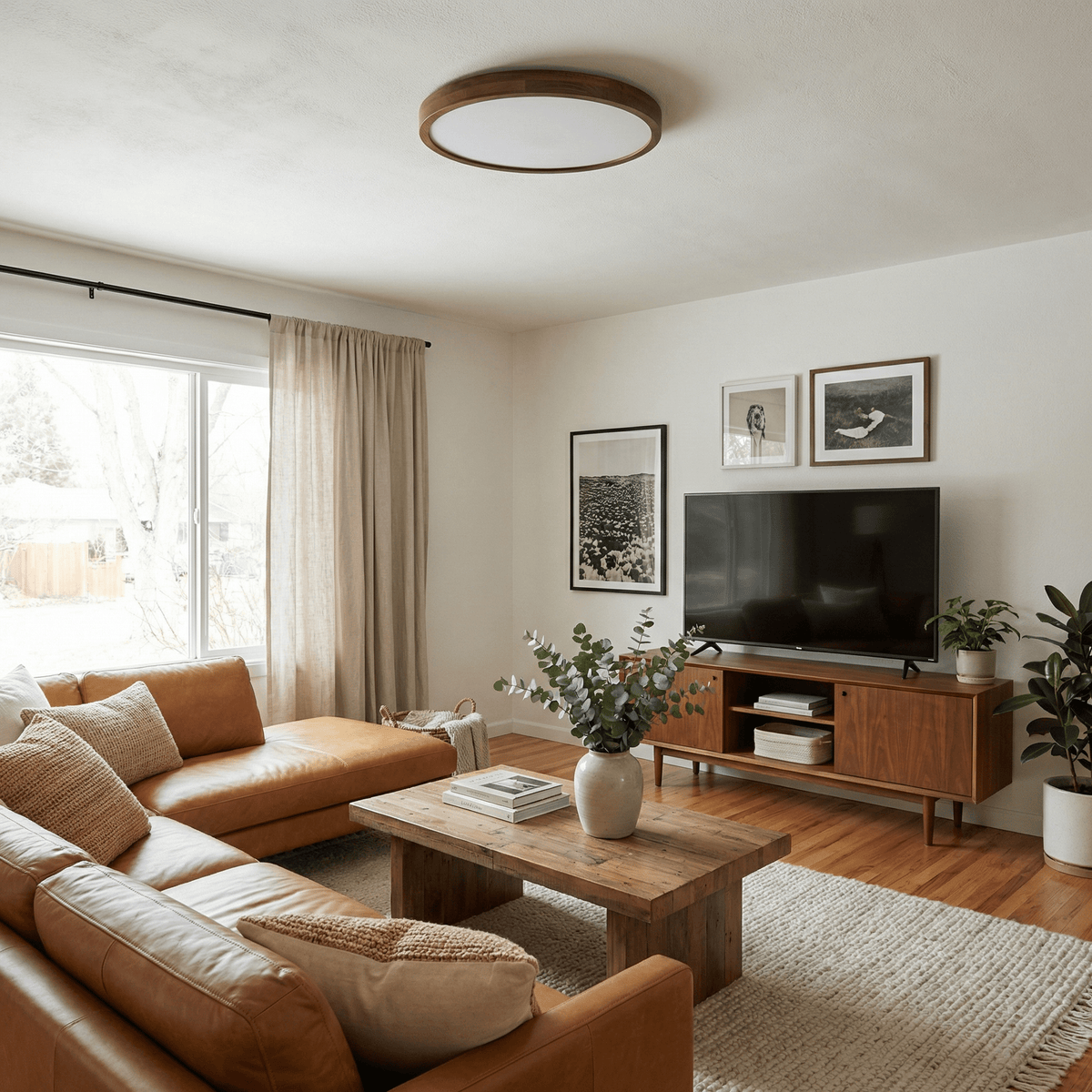 Kairo Soft Edge LED Flush Mount Ceiling Light in Walnut Wood Finish