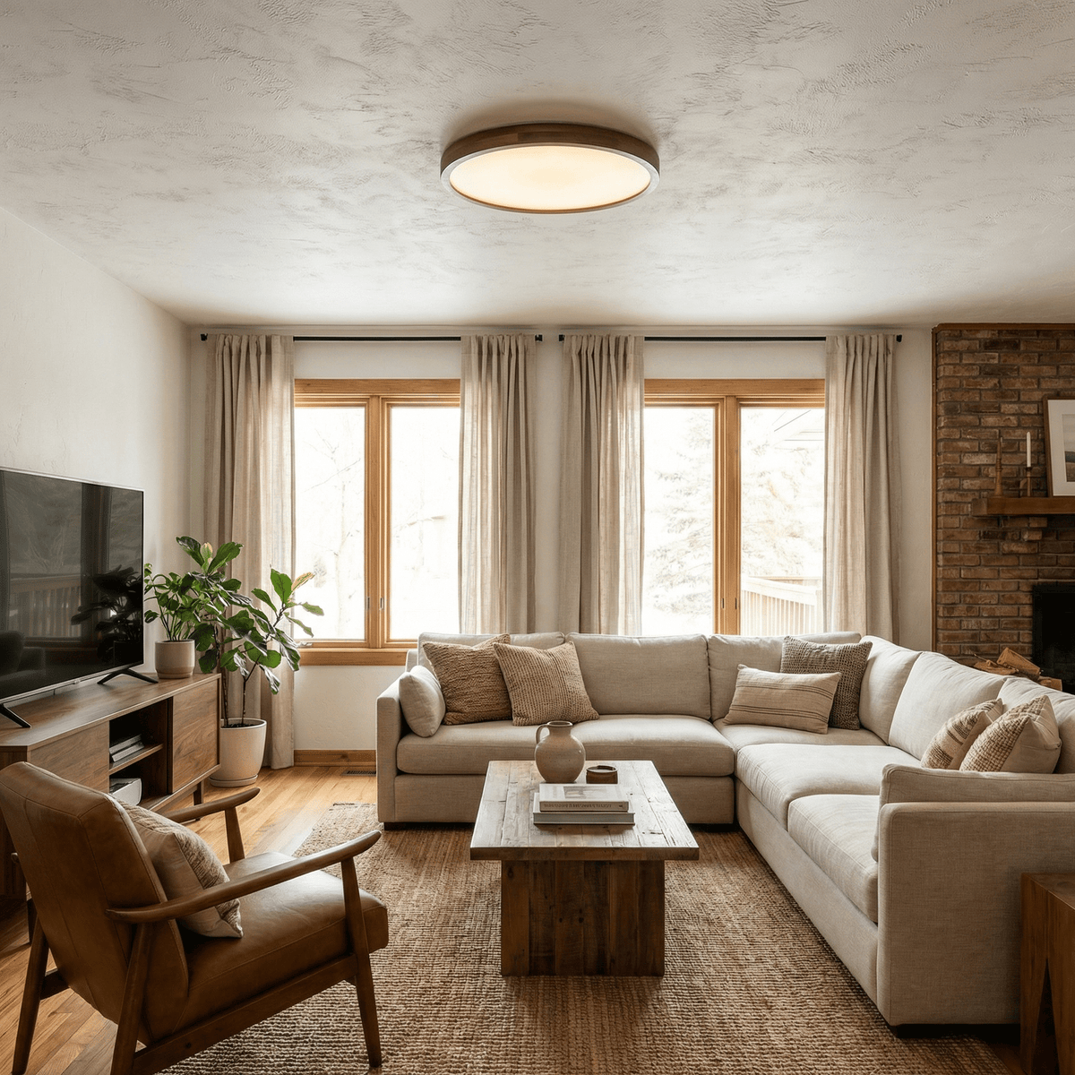 Kairo Soft Edge LED Flush Mount Ceiling Light in Walnut Wood Finish