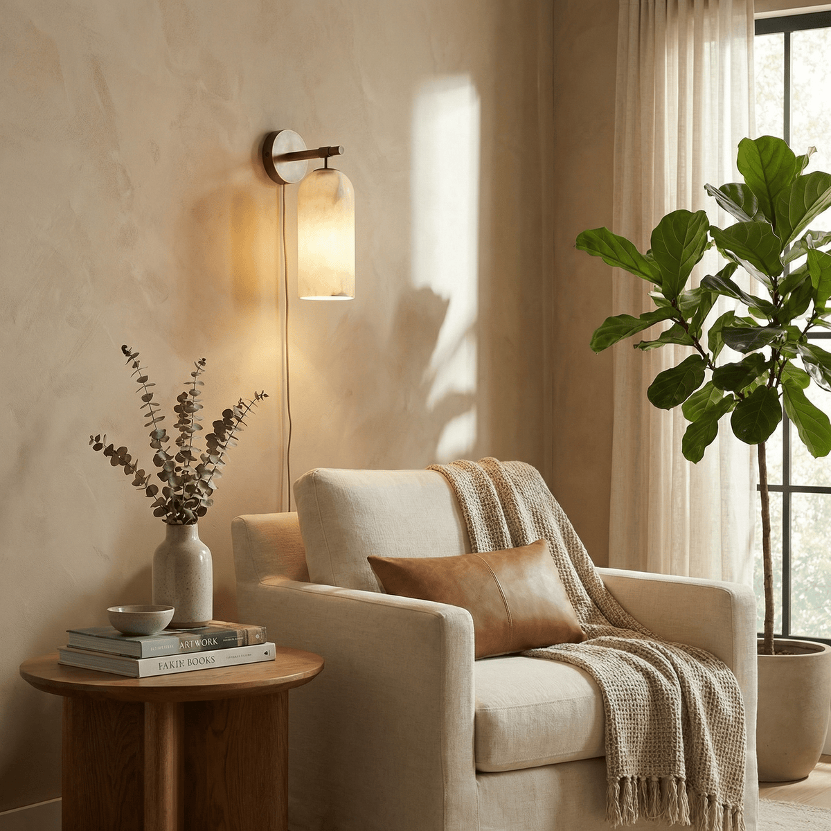 Pillar Alabaster Plug-In Wall Sconce with Bronze or Gold Finish