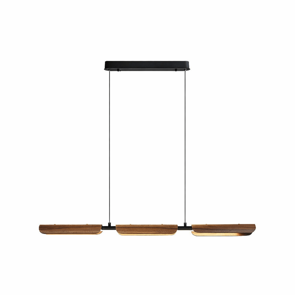 Velora Linear Pendant Light — Modern Wood & Metal LED Chandelier