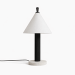 Sorrel Cone Table Lamp with Travertine Base and Wood Accent