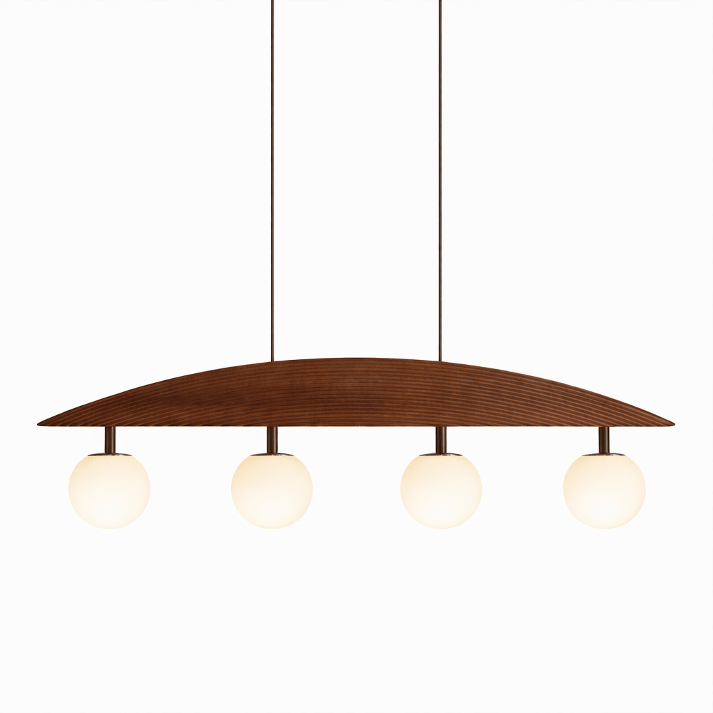 Arvella Arc Chandelier – Modern Wood & Glass Pendant Light for Dining Room