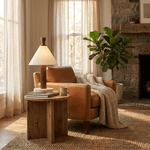 Sorrel Cone Table Lamp with Travertine Base and Wood Accent