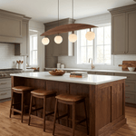 Arvella Arc Chandelier – Modern Wood & Glass Pendant Light for Dining Room