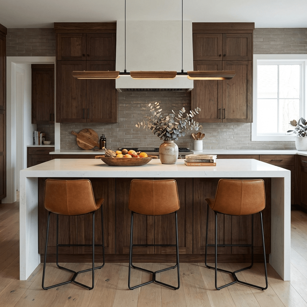 Velora Linear Pendant Light — Modern Wood & Metal LED Chandelier