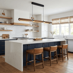 Velora Linear Pendant Light — Modern Wood & Metal LED Chandelier