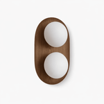 Duo Orb Wood Wall Sconce – Modern Scandinavian Bedroom Wall Light with Opal Glass Globes