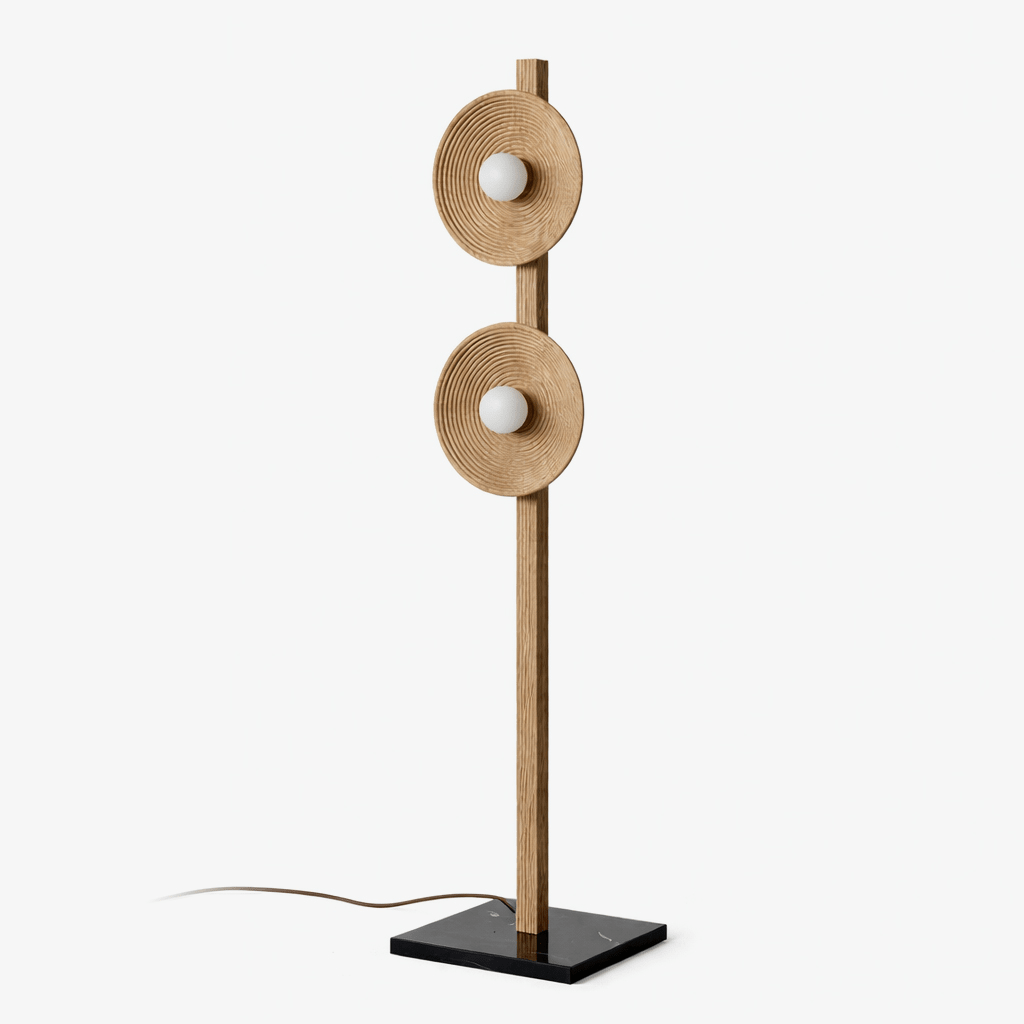 Arbor Twin Disc Floor Lamp — Sculptural Wooden Designer Floor Light