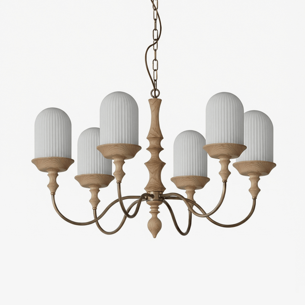Lyra Constellation Chandelier – Modern Geometric Pendant Light in Wood and Glass