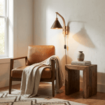 Camber Arc Plug-in Wall Sconce – Modern Wood & Brass Wall Light