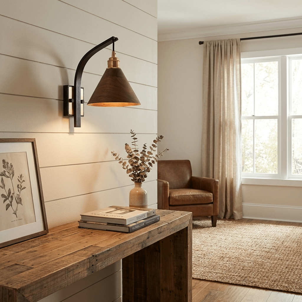 Camber Arc Wall Sconce — Sculpted Wood & Brass Wall Light