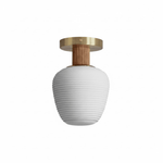 Antony Flush Mount Ceiling Light in Opal Glass and Walnut