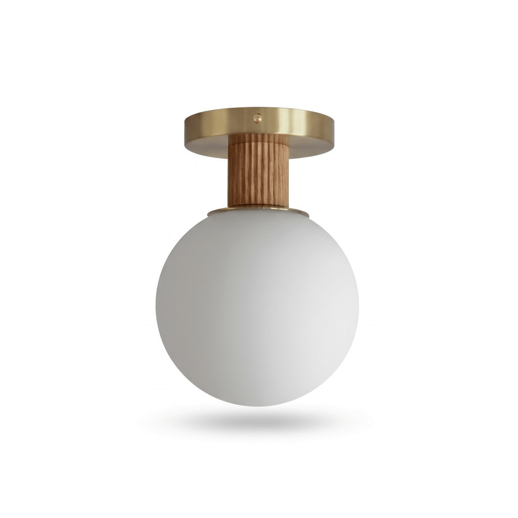 Antony Flush Mount Ceiling Light in Opal Glass and Walnut