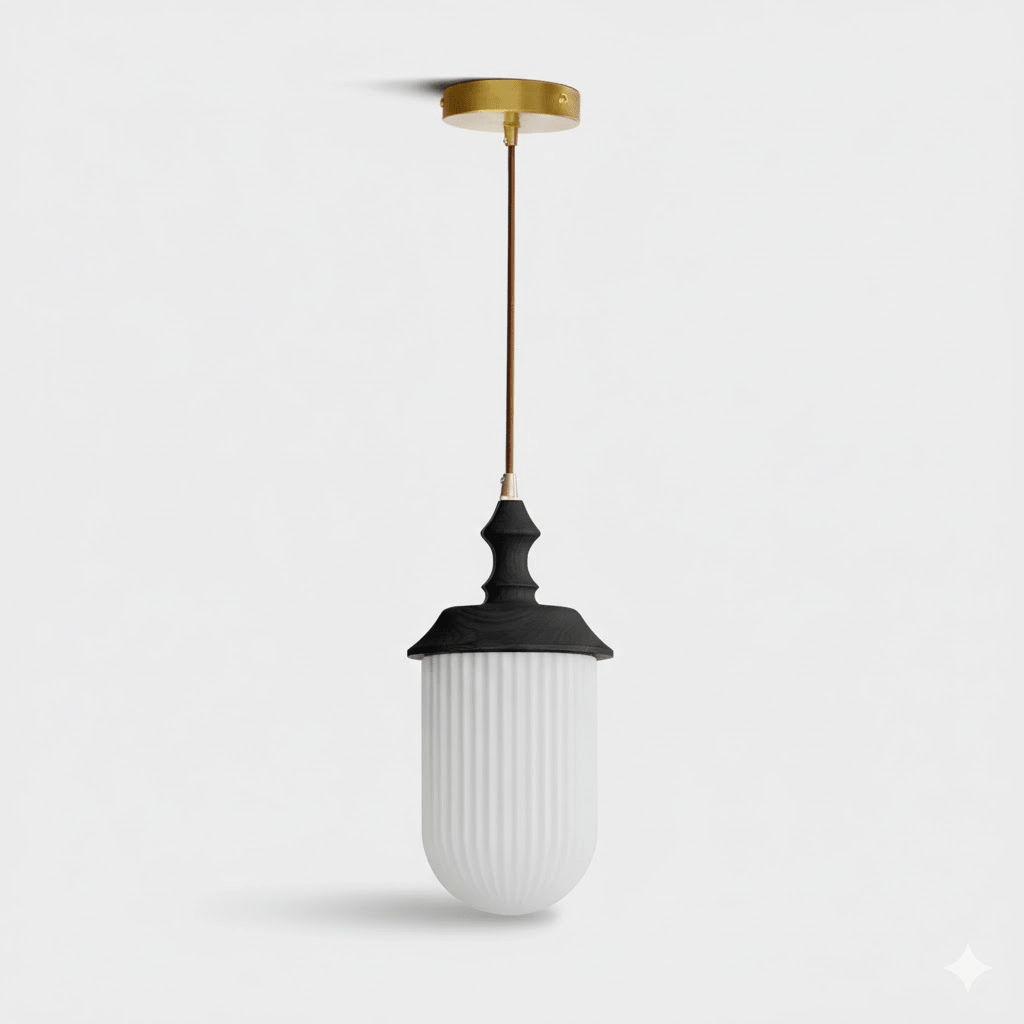 Solas Ribbed Glass Pendant Light with Walnut Accent