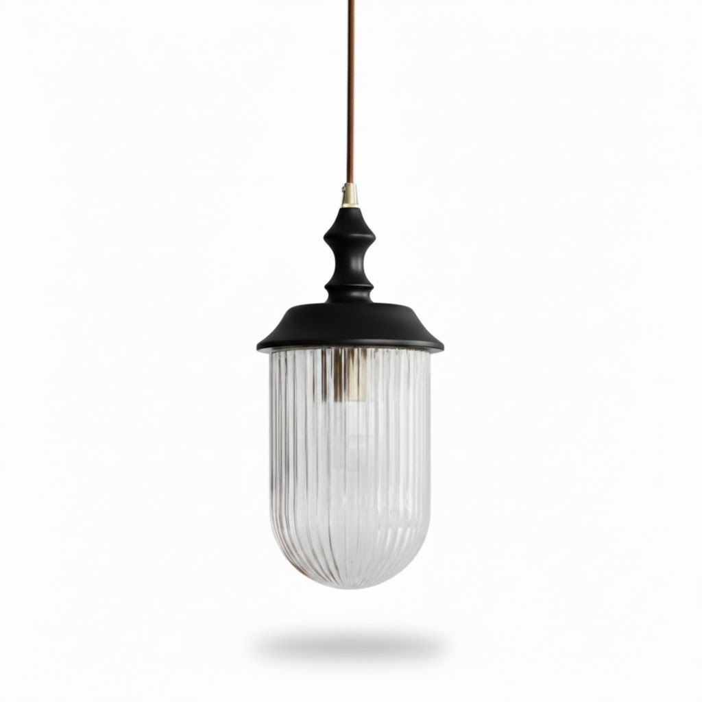 Solas Ribbed Glass Pendant Light with Walnut Accent