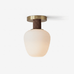 Antony Flush Mount Ceiling Light in Opal Glass and Walnut