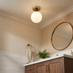 Antony Flush Mount Ceiling Light in Opal Glass and Walnut