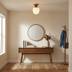 Antony Flush Mount Ceiling Light in Opal Glass and Walnut