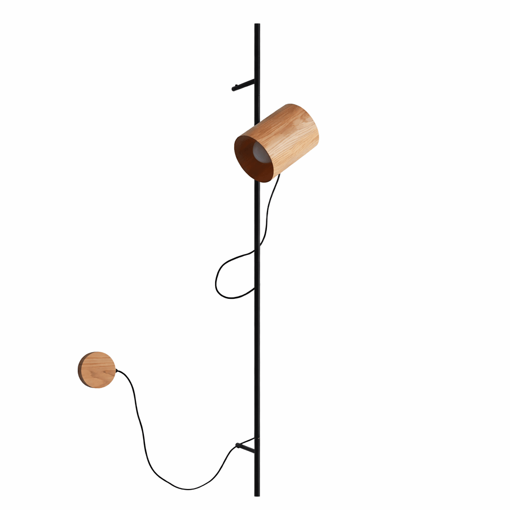 Arbor Beam Wall Sconce with Natural Wood Shade and Black Metal Accent