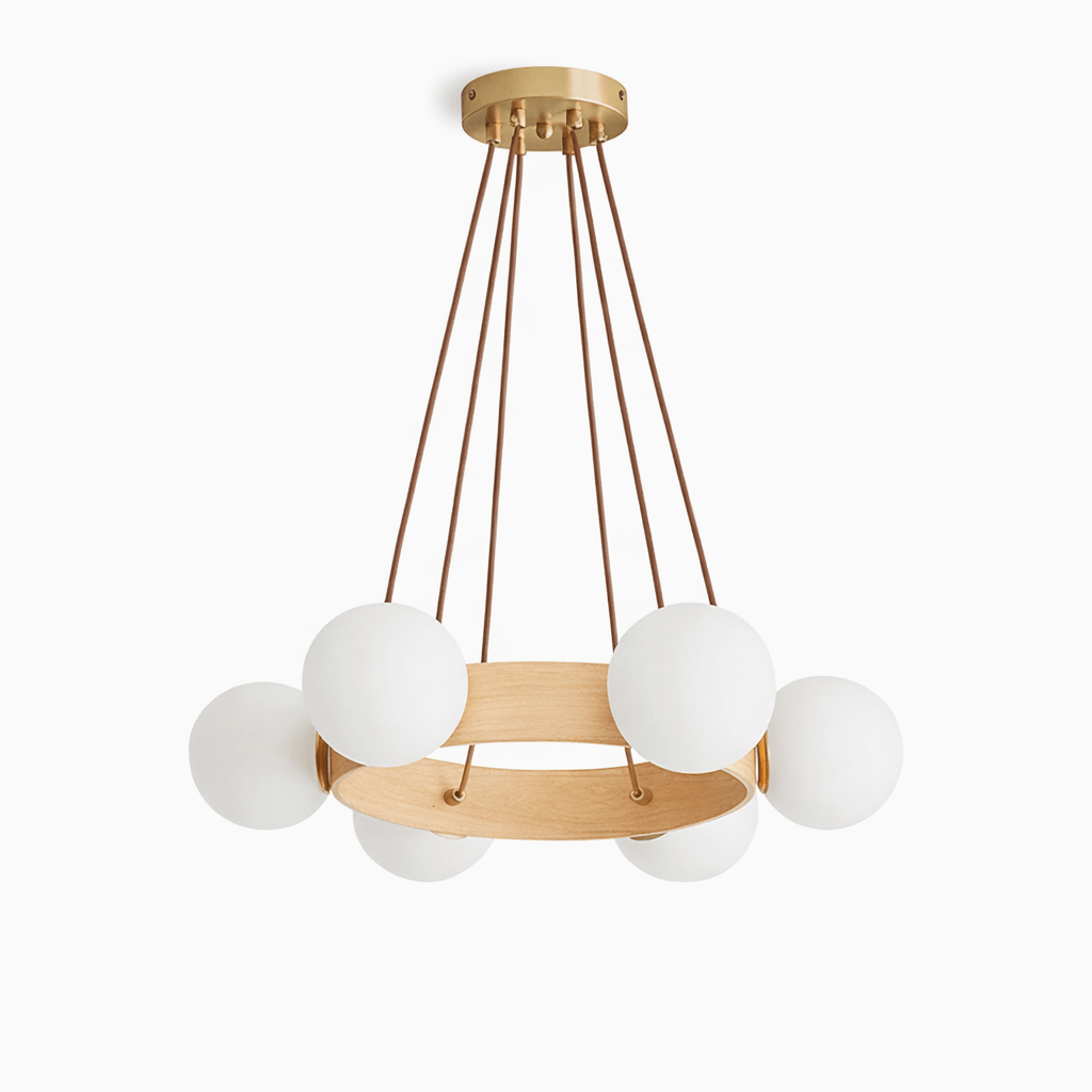 Solara Ring Chandelier with Wood Accents and Glass Globes