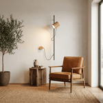 Arbor Beam Wall Sconce with Natural Wood Shade and Black Metal Accent