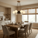 Solara Ring Chandelier with Wood Accents and Glass Globes