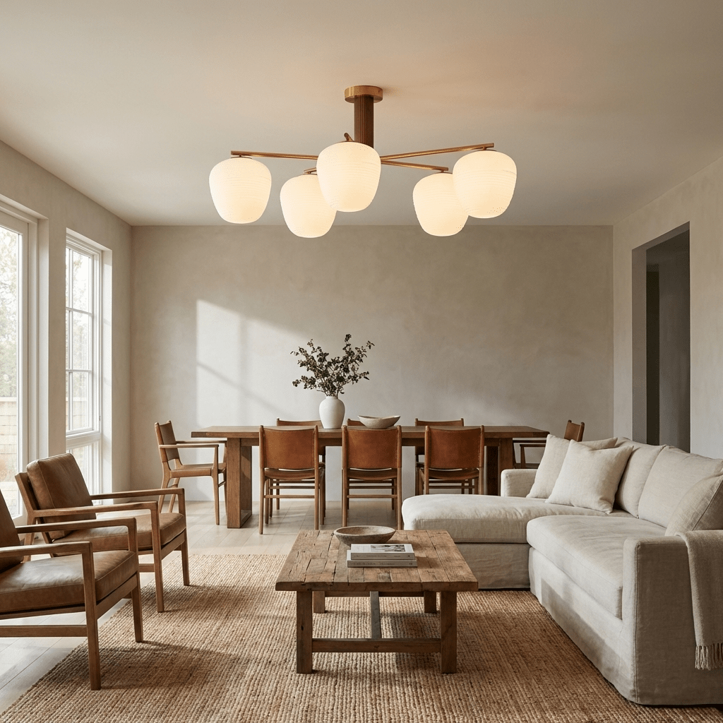 Auren Branch Ceiling Light – Modern Brass and Wood Semi Flush Mount