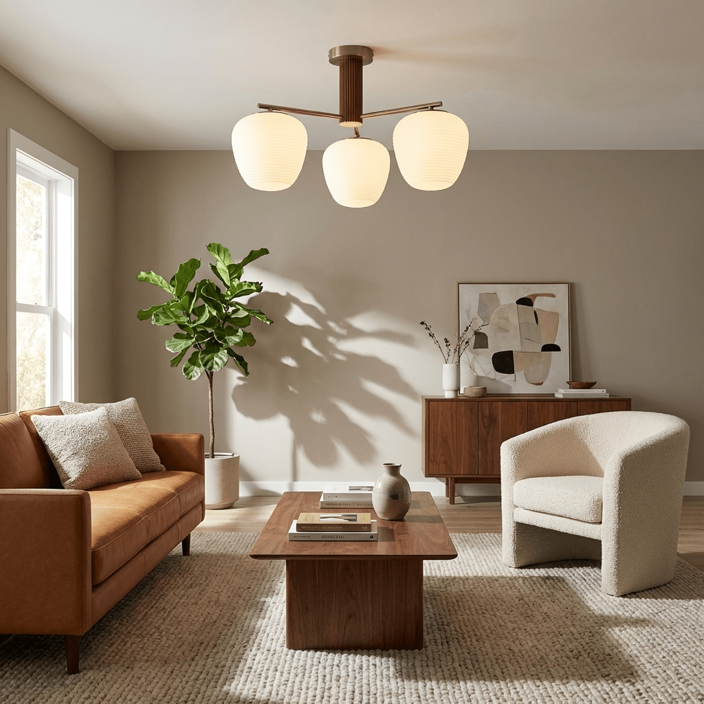 Auren Branch Ceiling Light – Modern Brass and Wood Semi Flush Mount