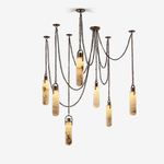 Cascading Alabaster Tube Chandelier in Antique Brass